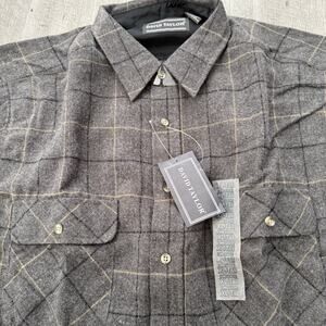 David Taylor Plaid Flannel Shirt Mens XLT Tall Gray Check Button Down Shirt NEW